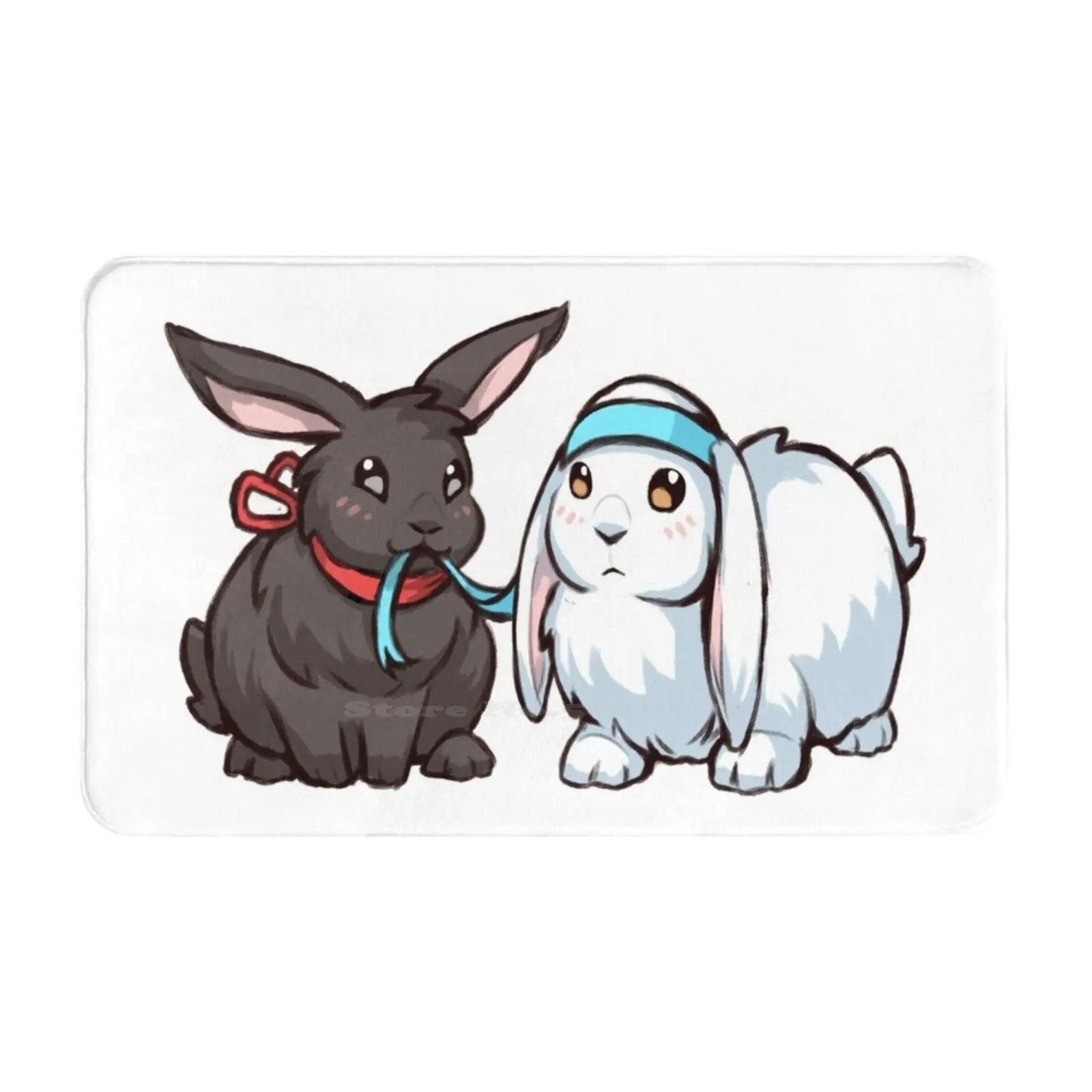 Wangxian Bunnies Door Mat Foot Pad Home Rug Wangxian The Untamed Mo Dao Zu Shi Bunnies Rabbits Cute Lan Zhan Wei Wuxian Black