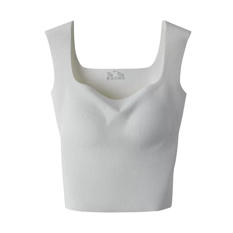 

Square Neck Ribbed Tank Top Camisole Tops With Chest Pad Summer Elastic Tank Top One-piece Sport Tees NEW Women Yoga Vest