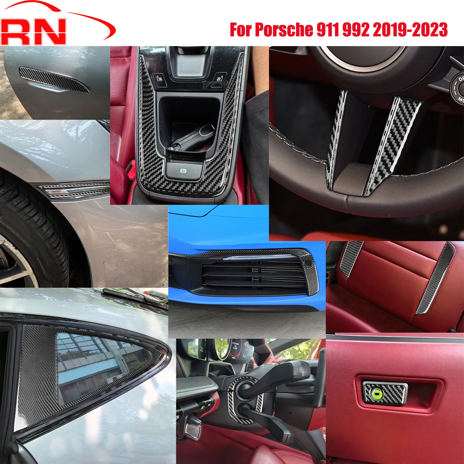 

Для Porsche 911 992 2019-2023 модифицированный черный автомобильный полный набор аксессуаров для интерьера, декоративные наклейки