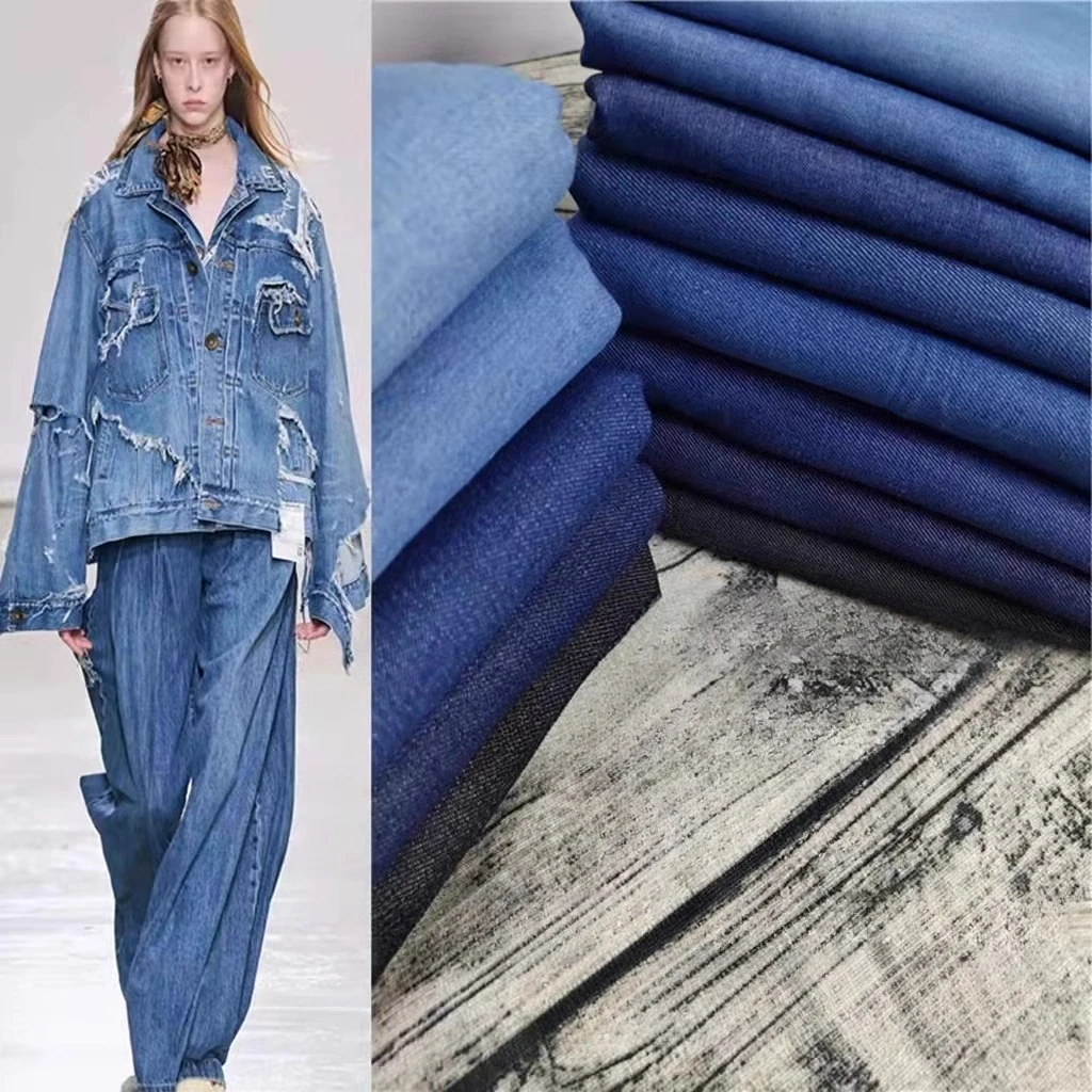 

Pure Cotton Washed Denim Fabric Soft By The Meter for Clothing Trench Coat Jacket Dress Handmade DIY Jeans Cloth Plain Black