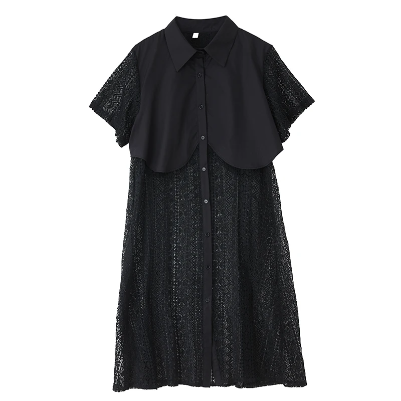 Verão novo solto faion design artístico renda emenda irt dr ele aosphere fibra de poliéster a linha midi dr