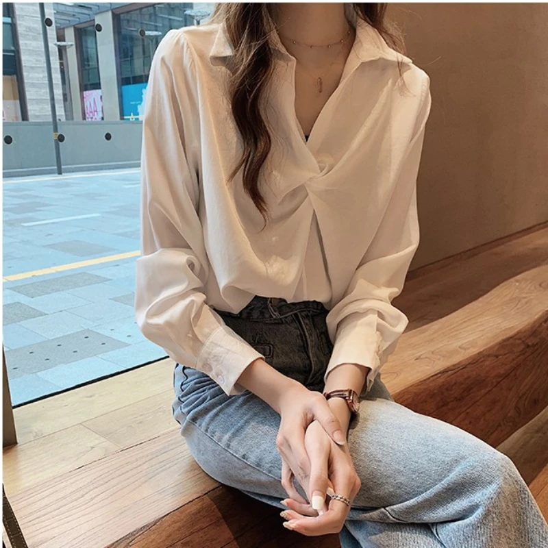 Spring Autumn Long Sleeve Blouse Women Pullover Shirts Fashion Female Solid Casual Blousas Loose Chiffon Blouses 4XL