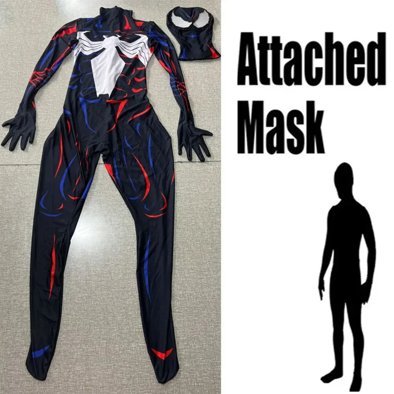 Хэллоуин для взрослых Venom Symbiote Человек-паук супергерой косплей костюм полный боди Zentai вторая кожа мужской вечерние комбинезон # 1 #   В