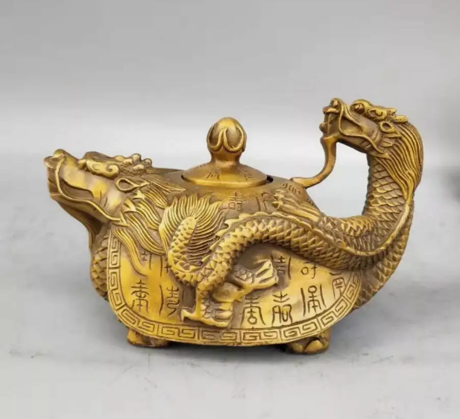 Antique Bronze Statue Carved Dragon Tortoise turtle Kangxi Teapot Pot flagon