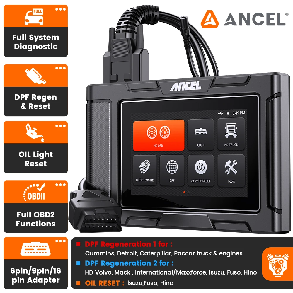 

ANCEL HD3400 Pro дизельный сверхмощный сканер грузовиков DPF Regen для Cummins Detroit Caterpillar Paccar OBD2 диагностический сканер