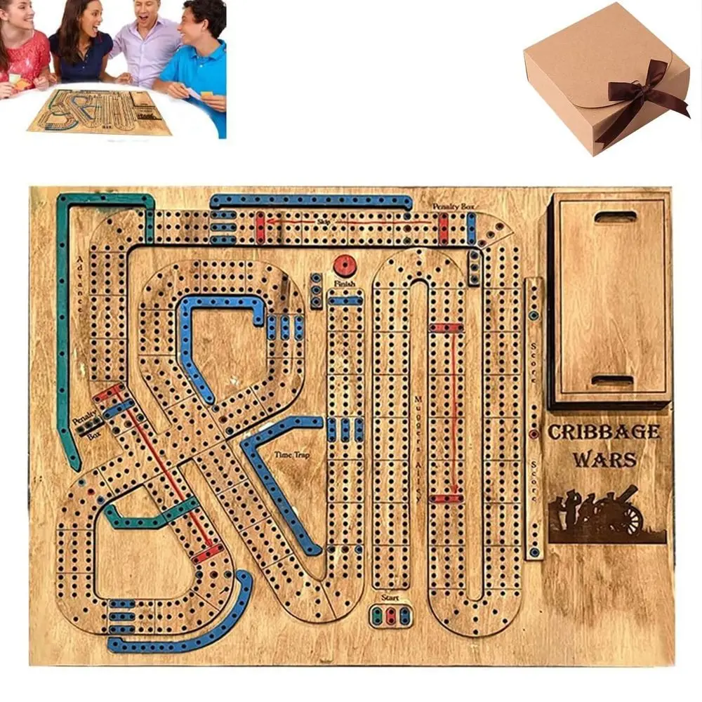 Wooden Cribbage Wars Board Game with Built-in Cribbage Pegs Storage Compartment Cribbage War Game Cribbage Board Game Set