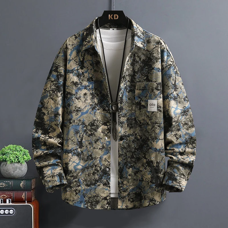 

2026 SpringMen's Trendy Fashion Retro Loose Comfortable Shirts Large Size Versatile Casual Ethnic Style Floral Long Sleeve Shirt