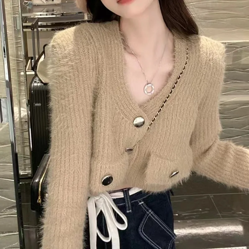 Small Sweater King Fashion Explosive Short Sweater Cardigan Imitation Mink Fur Top