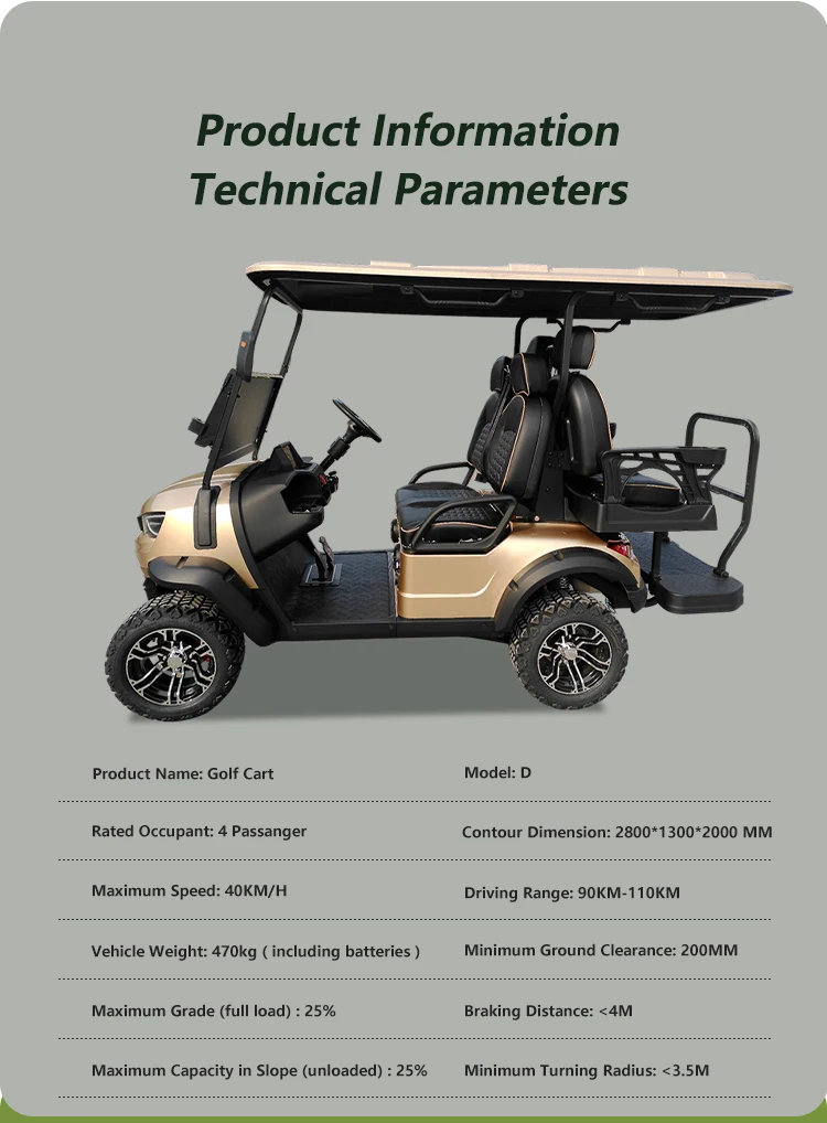Customizable 4 Seater Electric Utility Cart 72V 5KW High Torque AC Motor Aluminum Frame Street Legal Golf Cart Solar