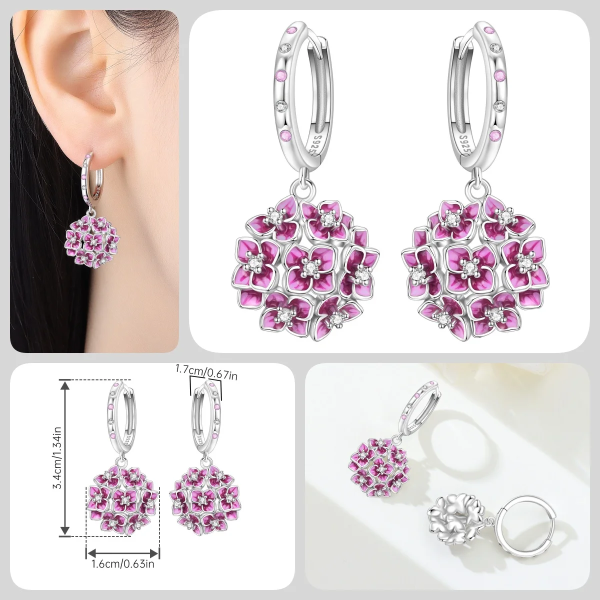 Orstarry S925 Sterling Silber Schmetterling-Blumen-Ohrringe und Halsketten-Set, Exquisites Herz-Hänge-Schmuckset für Damen, Party-Geschenk – Detail 11