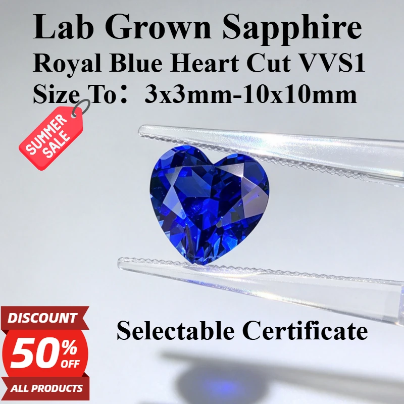 Lab Grown Royal Blue Sapphire Heart Cut Loose Gemstone Multiple Faceted Clarity Jewelry Making Materials Selectable Certificate