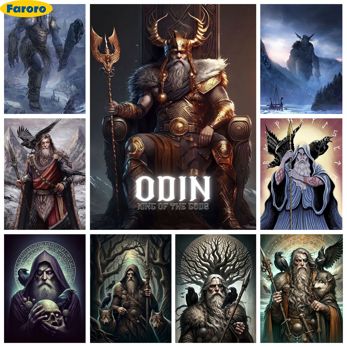 Norse Mythology Diamond Painting Kit King of the Gods Odin Diy 5D Diamond Embroidery Cross Stitch Handicrafts Home Wall Decor