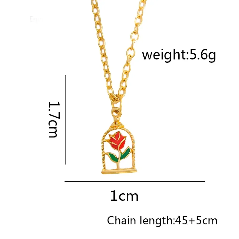 Gold color Bell rose Pendant Necklace Romantic woman flower long chain Beauty and beast necklaces Urn necklace Pet memorial Urn