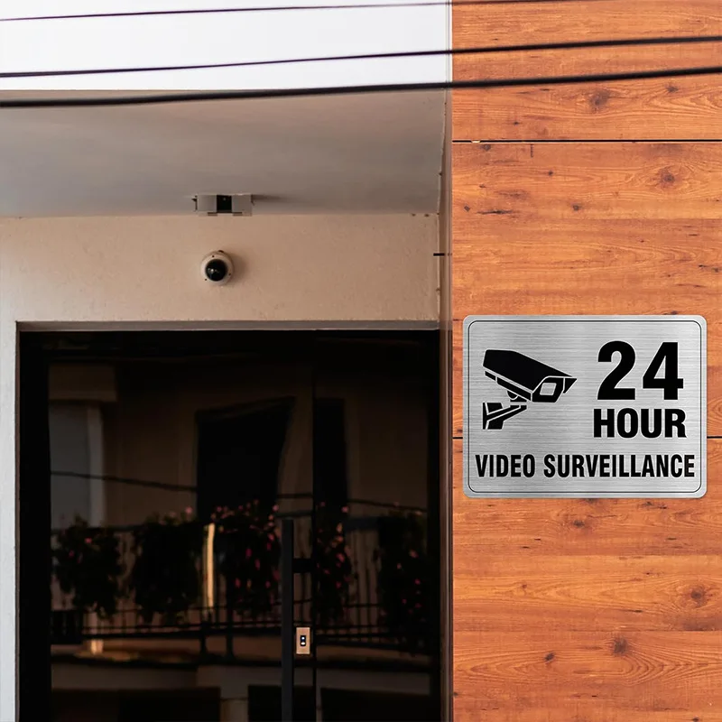 لوحة تحذير للمراقبة بالفيديو لمدة 24 ساعة، خاص، لا يوجد علامة معدنية للتعدي على المعدن مناسبة لتزيين الجدران الداخلي والخارجي