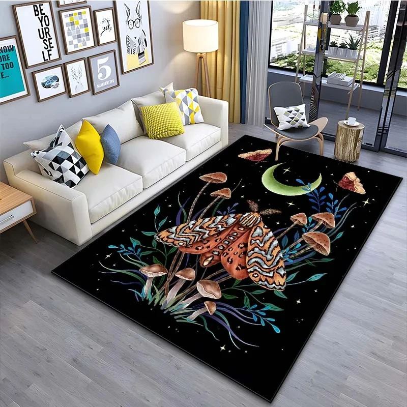 Divination Moth Moon Forest Carpet Mysterious Scenery Area Rug Living Room Yoga Mats Bedroom Bedside Floor Mat Bathroom Doormat