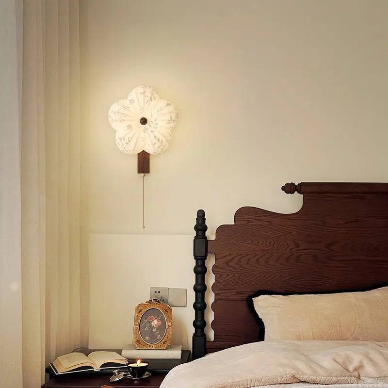 اليابانية الرجعية زهرة النسيج الطباعة مصابيح الحائط الديكور الفني جو الشمعدانات تركيبات غرفة الشاي بهو غرفة نوم السرير #3