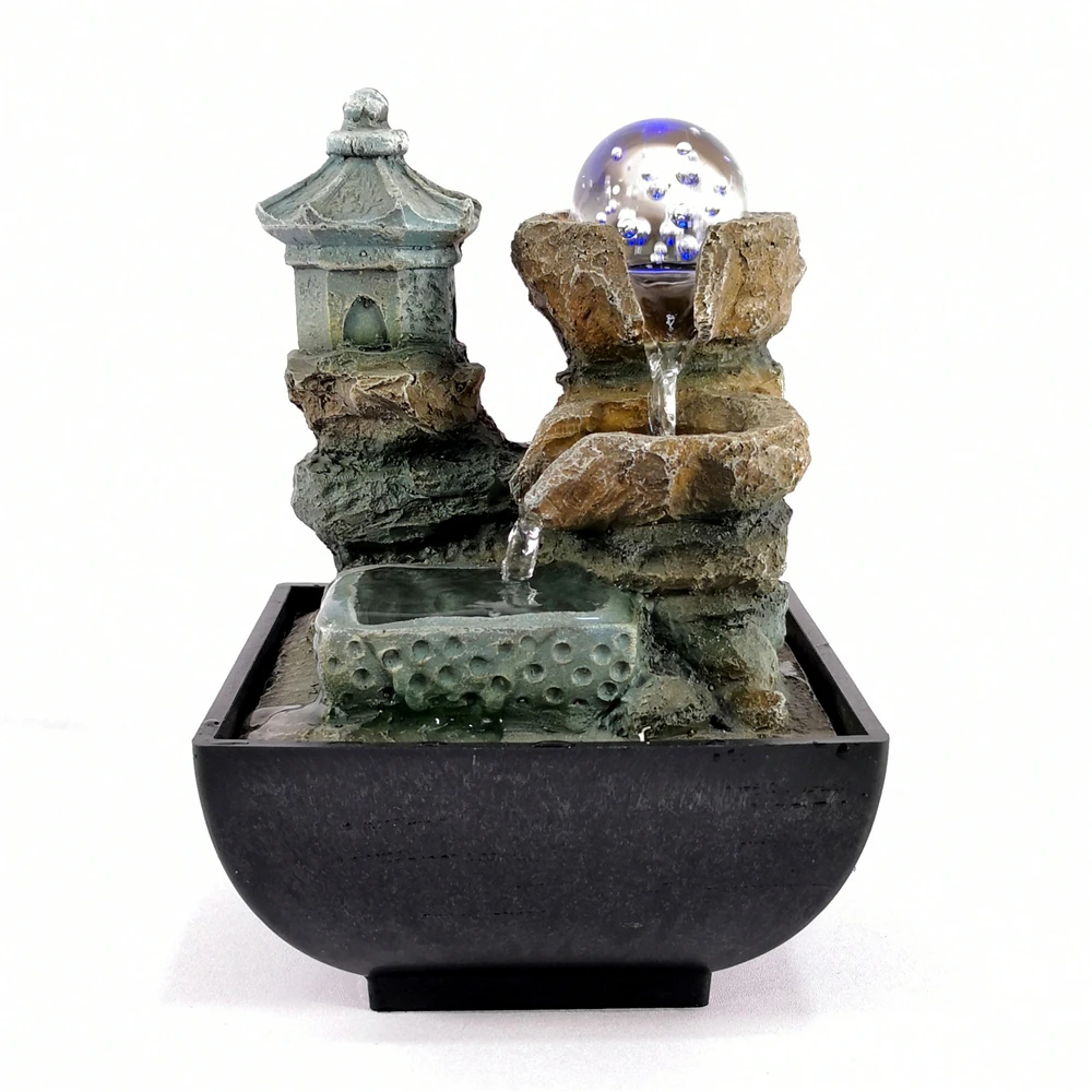 

Lucky Feng Shui Company Wealth Decoration Home Living Room Zen Relaxation Water Sound Mini Desktop Fountain With Led Ball