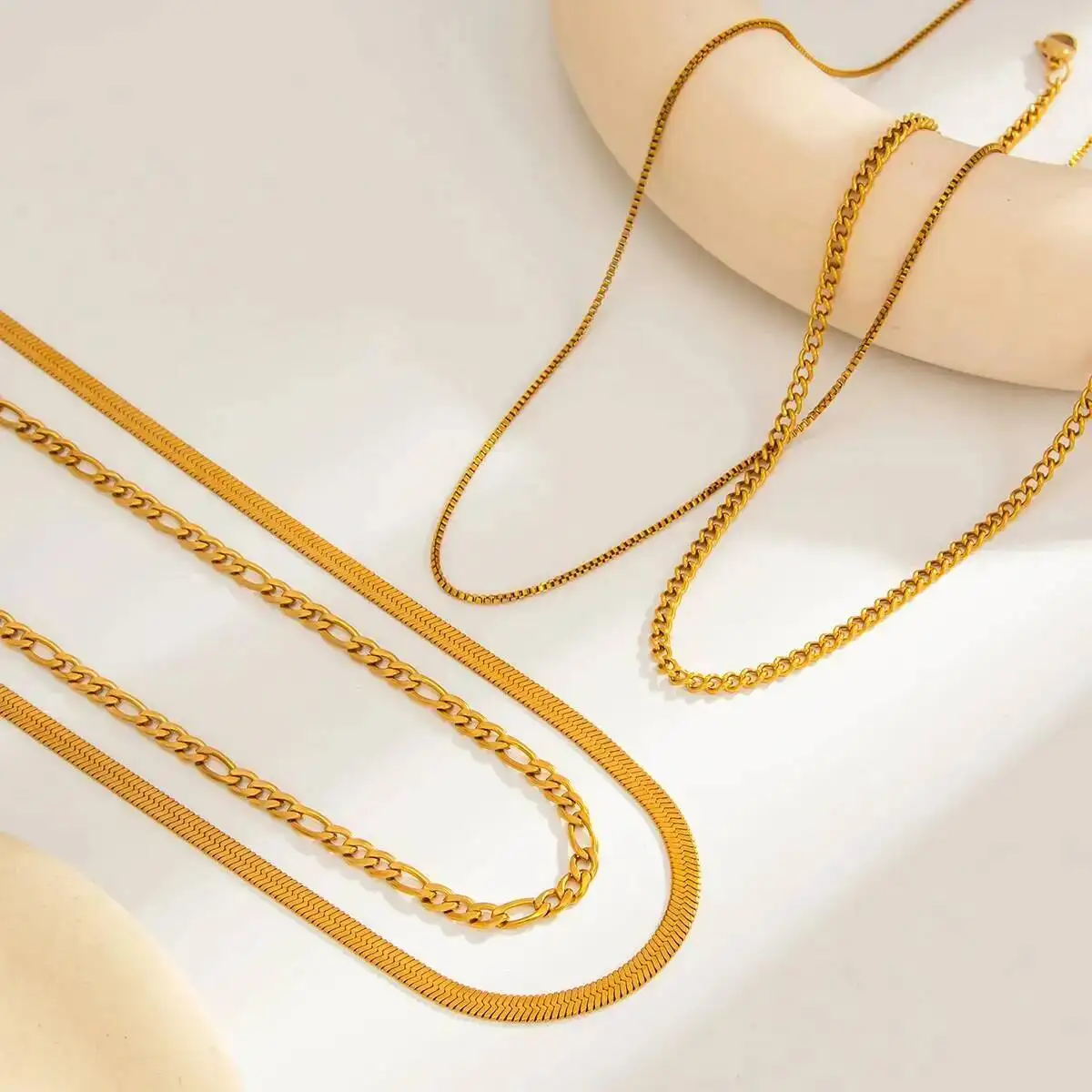Ingemark 4Pcs/Set Retro Gold Color Stainless Steel Cuban Link Snake Chain Necklaces Women Waterproof Adjustable Choker Jewelry