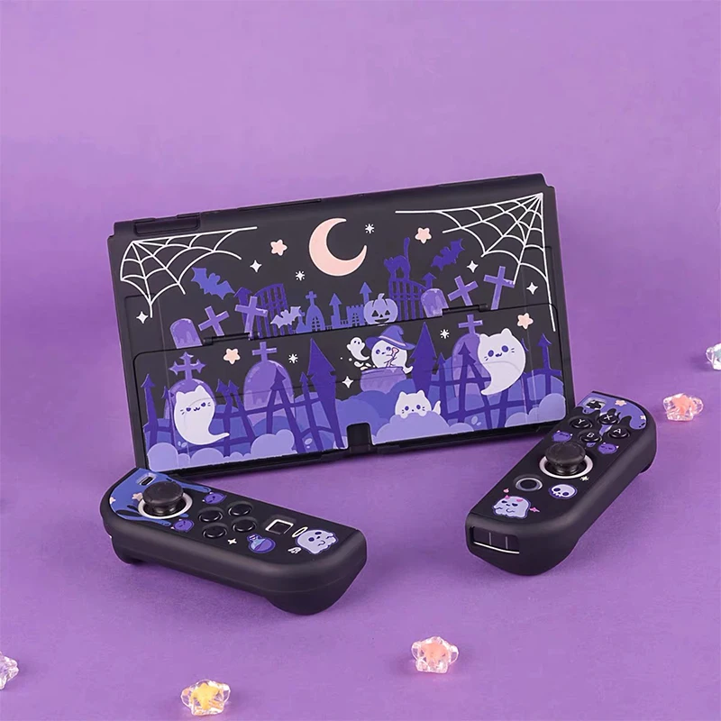 

Switch Oled Protective Case Cool Black Ghost Theme Hard Full Cover Back Girp Shell For Nintendo Switch OLED Game Accessories