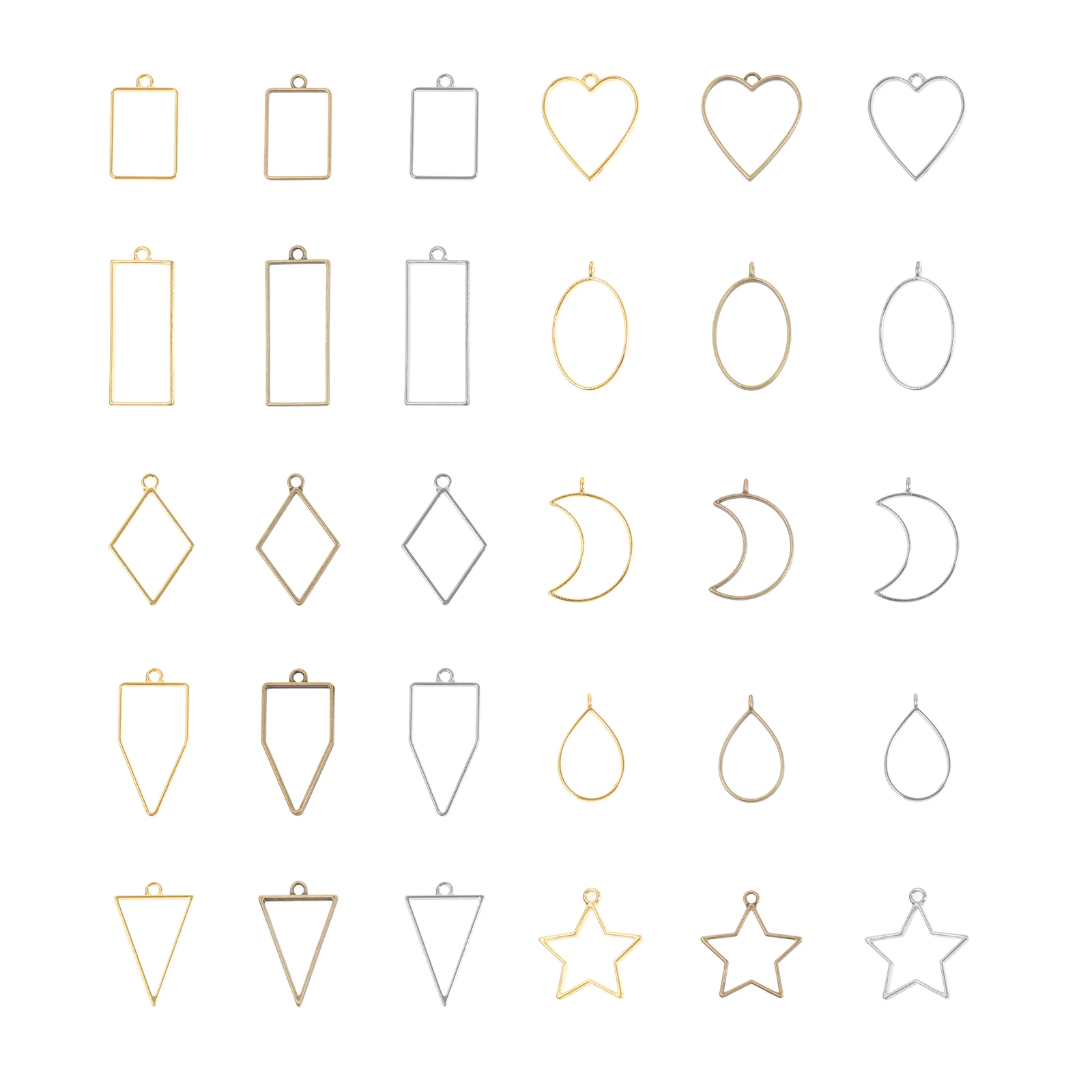 

30 Pcs Hollow Pendant Necklace Accessory Metal Charms DIY Jewelry Making Supplies Geometric Shape Long Life Quality Materials