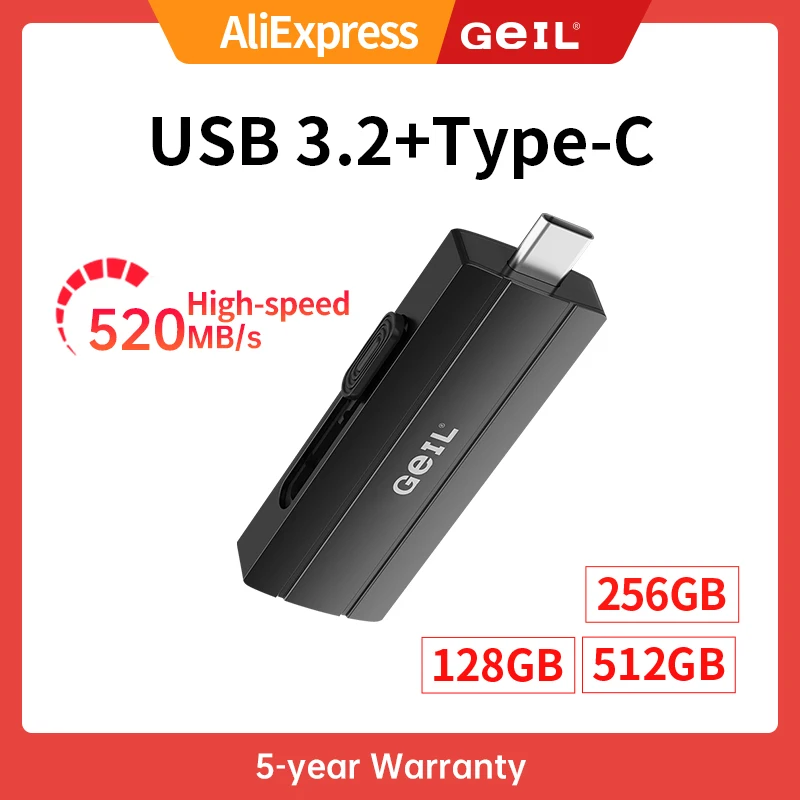 Portable Mini Pendrive SSD USB 3.2 Flash Drive 128GB 256GB 512GB 1TB Storage Stick GeIL Memory Solid State Disk for Phone PC