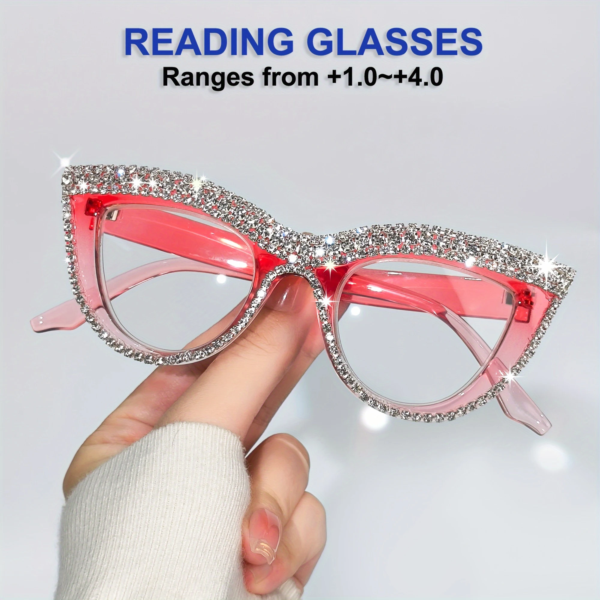 Cat Eye Rhinestone Reading Glasses Elegant Fashion Glitter Eyeglasses Readers for Women Men from +1.0 to +4.0