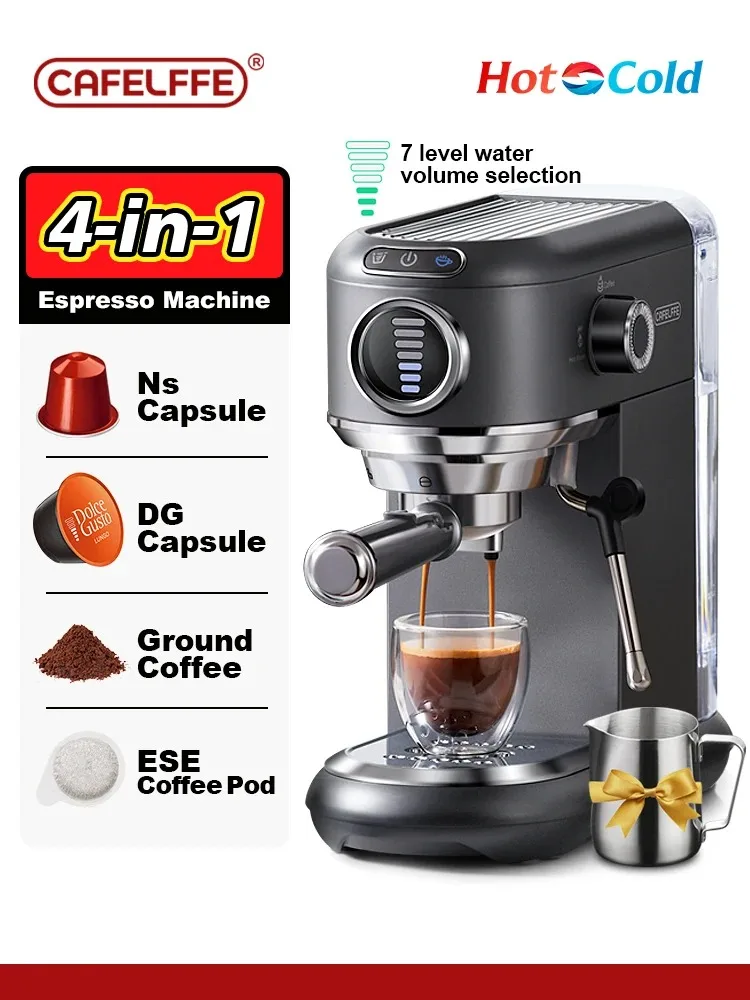 Cafelffe 4-in-1 Coffee Maker Hot/Cold Dolce Gusto&Nespresso Capsule ESE Pod Ground Cappuccino Espresso Machine Cafetera 19 Bar