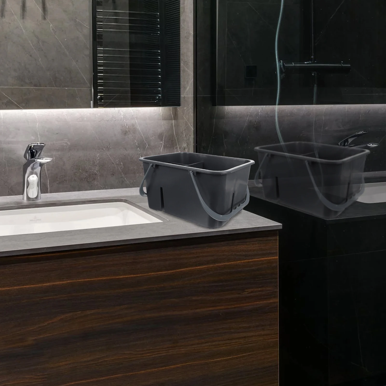 

1PC Convenient Handheld Bathroom Cleaning Basket Durable Plastic Organizer with Four Compartments