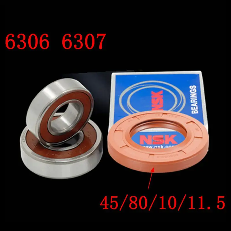 for Hisense ROYALSTAR drum washing machine Water seal（45/80/10/11.5）+bearings 2 PCs（6306 6307）Oil seal Sealing ring parts