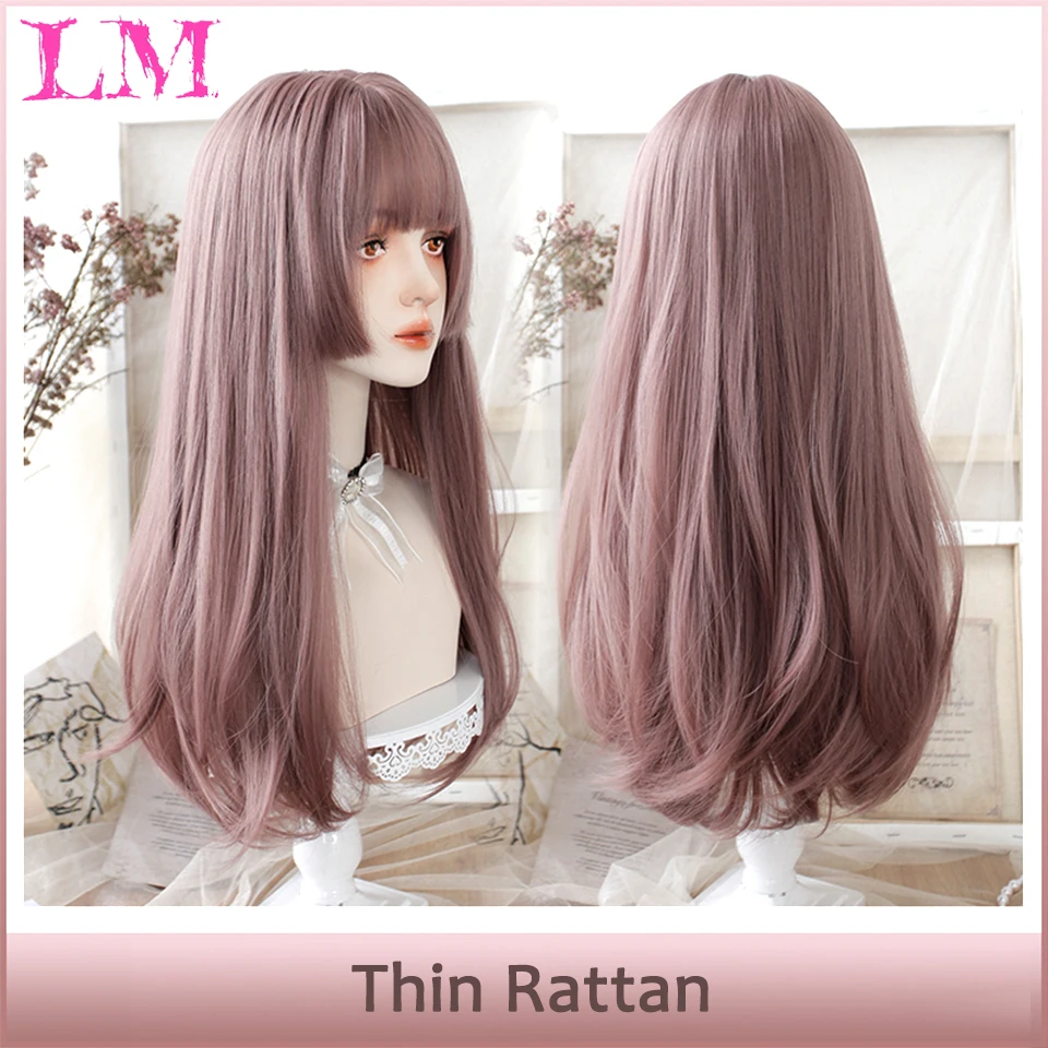 LM Synthetic Long Straight Lolita Wig with Bangs Natural Black Purple Multiple Colour Hair for Women Cosplay Anime Wig