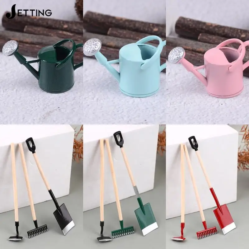 1:12 Doll House Miniature Flowers Metal Watering Can Garden Flower Beds Ornament Mini Potted Plant Miniature Home Decor