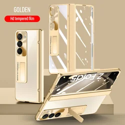 Electroplated Transparent Bracket Folding Hinge with Tempered Film Case for Samsung Galaxy Z Fold 7 6 5 Shockproof Protect Cover