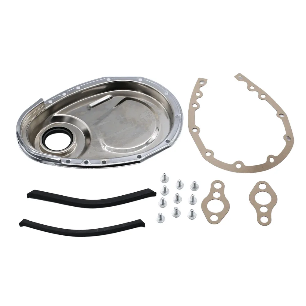 

1pcs Aluminum Silver Timing Chain Cover Kit Gasket Seal Bolts For Chevy 283 327 305 Replacement Car Accessories