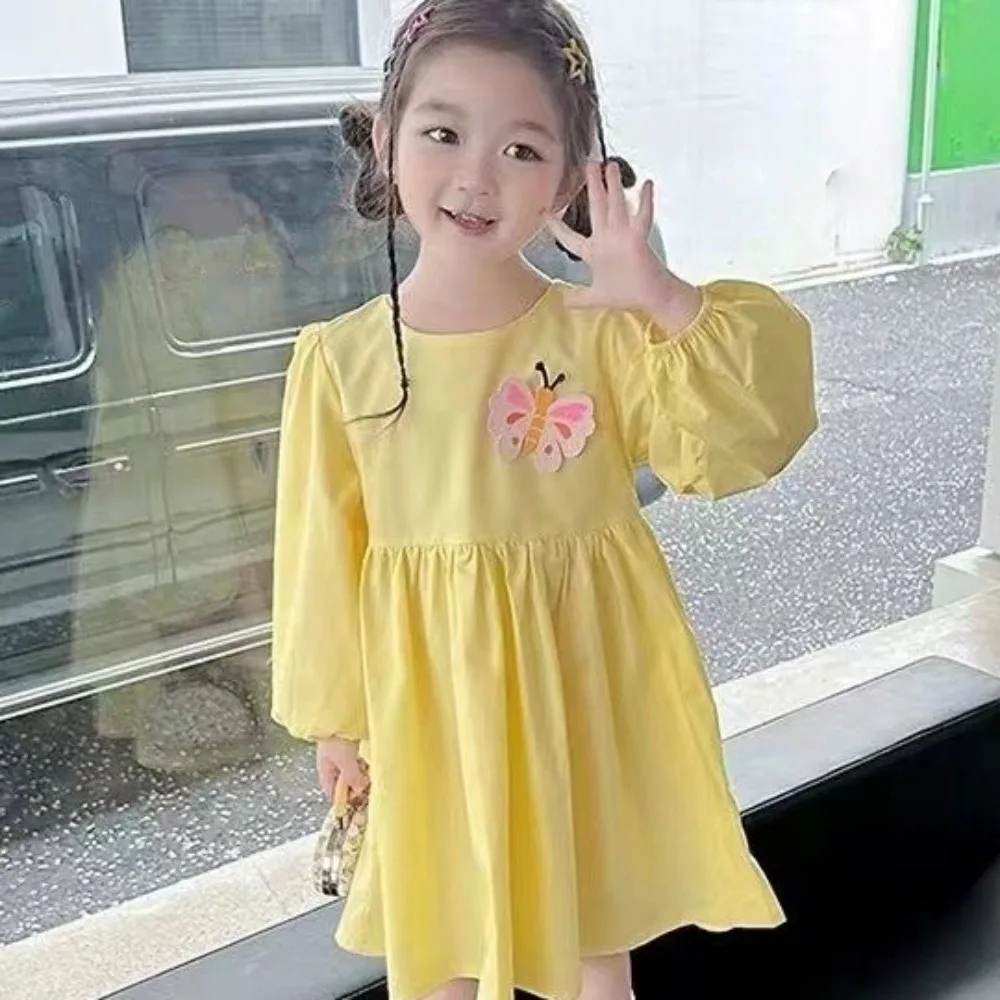 Elegant Long Sleeve Butterfly Wings Dress Creative Sweet Princess Dress Cute Polyster Girls Dress Party