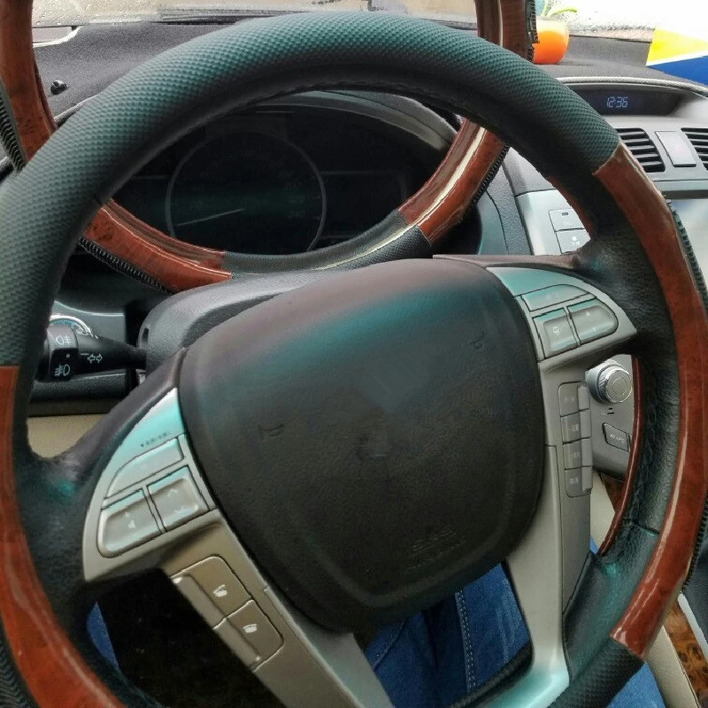 38cm Summer Anti-slip Car Steering Wheel Cover Breathable Imitation Peach Wood Auto Steering Cover Styling Case Beige