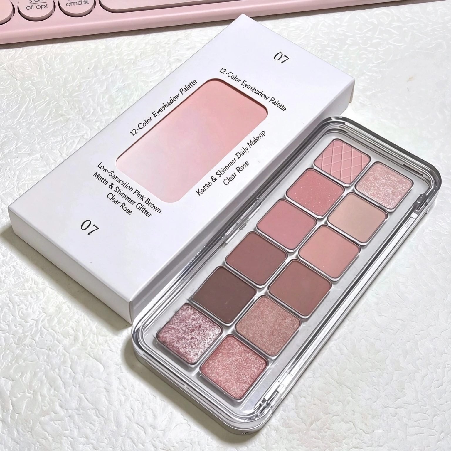 12 Color Korean Eyeshadow Palette Low Saturation Pink Brown Matte & Sparkle Glitter, Natural Nude Daily Makeup Clear Rose Eyesha