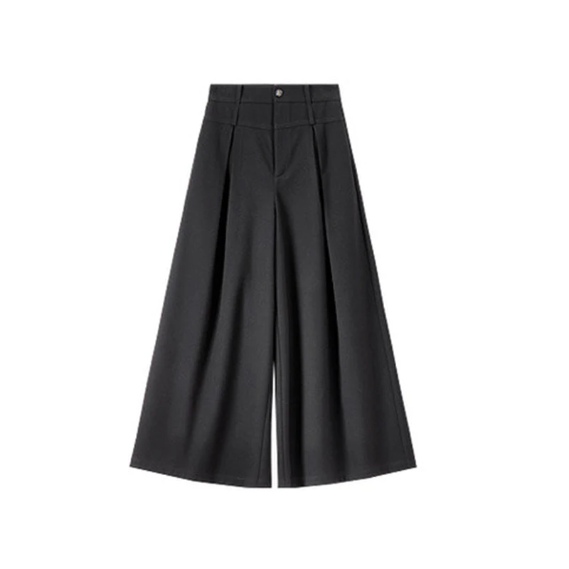 SENTUBILA Wide-leg Skirt Pants Women Office Lady Work High-waist Folds Pockets Ankle-length Pants 2024 Winter Trouser 144K57392