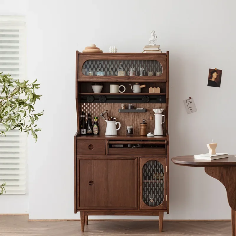 Nordic black walnut dining side storage cabinet integrated wall light luxury high cabinet