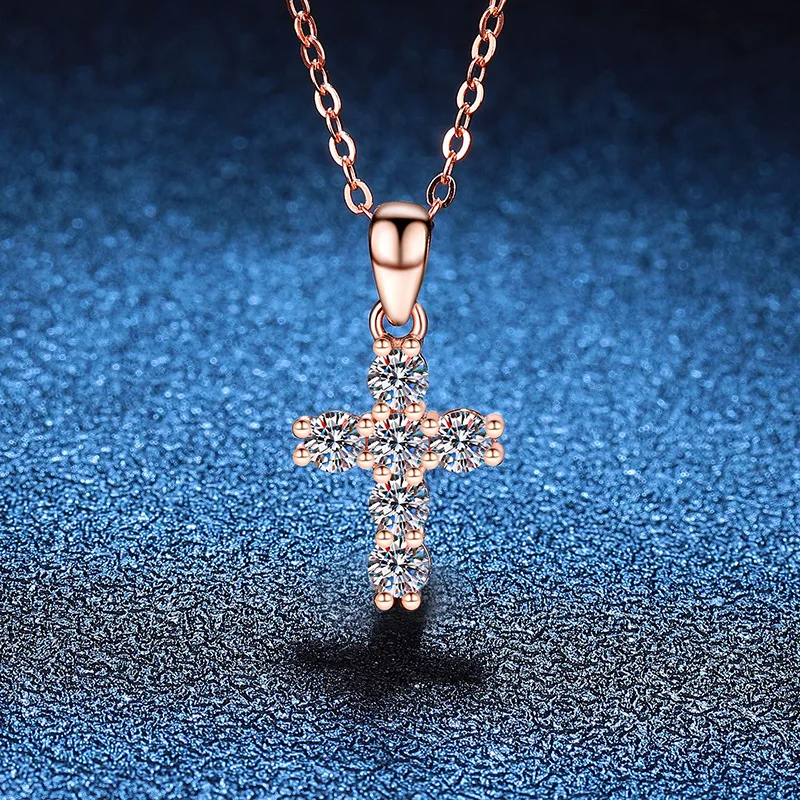 

925 Sterling Silver Moissanite Pendant Full Diamonds Simple Cross Rebel Rock Personality