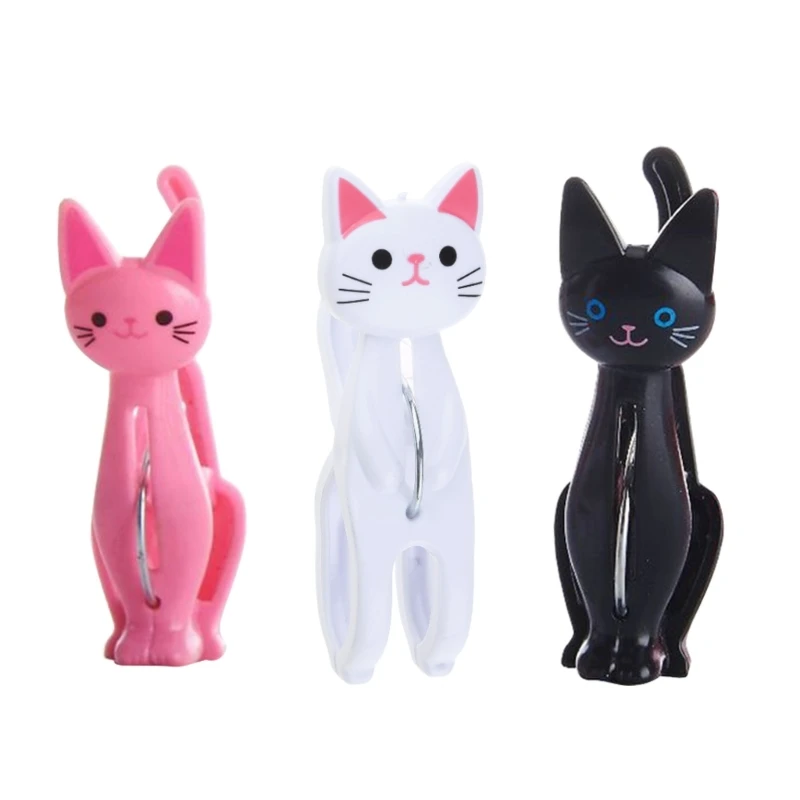 4pcs Cartoon Cat Clothespin Windproof Clothes Pegs Underwear Socks Clips Multifunctional Laundry Hanging Clip for Home