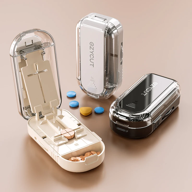 

Newest Pill Cutter with Brush & Replacement Blade Precise Portable 2in1 Medicine Tablet Splitter Box Health Care Pills Dispenser