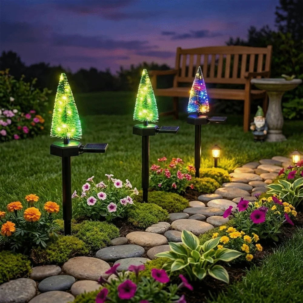 Simulated Solar Christmas Tree Lights Waterproof Creative Christmas Garden Floor Lamp Warm/Colorful Light Ground Mounted