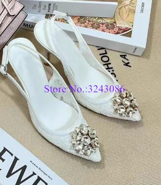 Sexy Lace Crystal Decor Lady Sandals Fashion 6/9cm Stiletto Heel Woman Wedding Shoes Female New Slingback Pumps Party High Heels