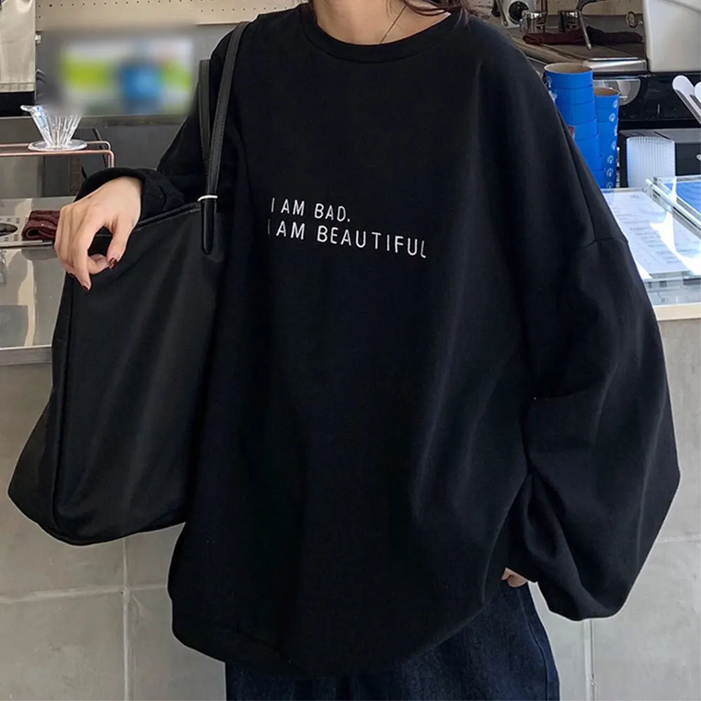 Lässiges Polyester-Sweatshirt mit lockerer Passform, langen Ärmeln und Buchstabenaufdruck, geeignet für den täglichen Urlaub