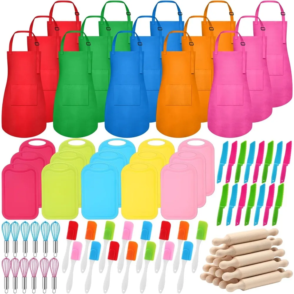 

90-Piece Children's Cooking Set for Real Food Preparation with Kitchen Baking Tools, Fruit Knife, Cutting Board, and Adjustable