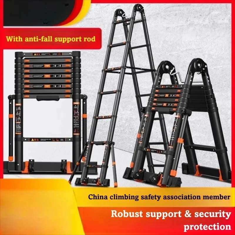 

Six Leg Anti Sway Telescopic Ladder Aluminum Alloy Herringbone Design For Household And Engineering Applications