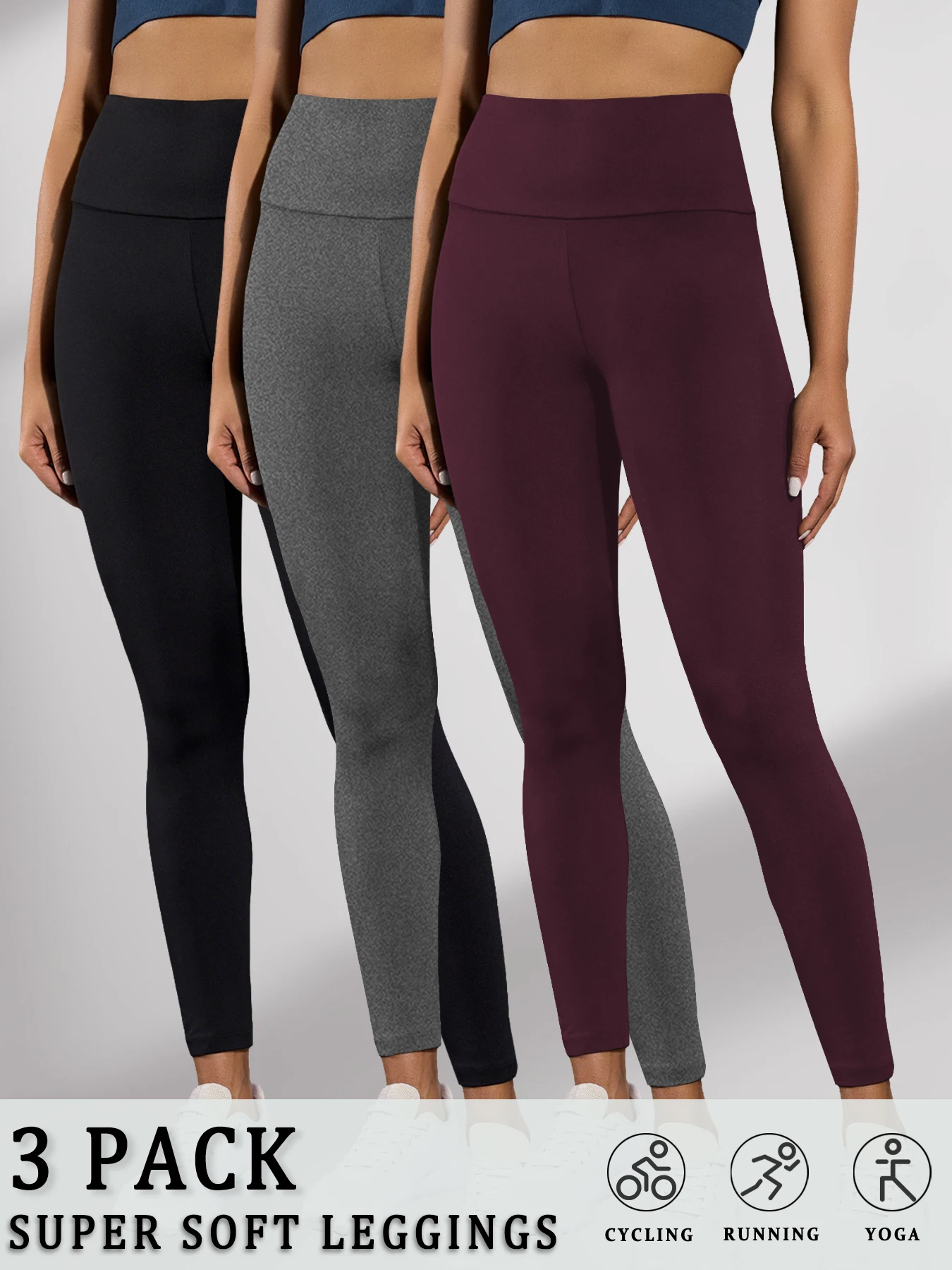 

Комплект из 3 женских супермягких леггинсов с высокой талией для контроля живота, без прозрачных тренировок, йоги, бега, спортивных леггинсов с эффектом пуш-ап для спортзала