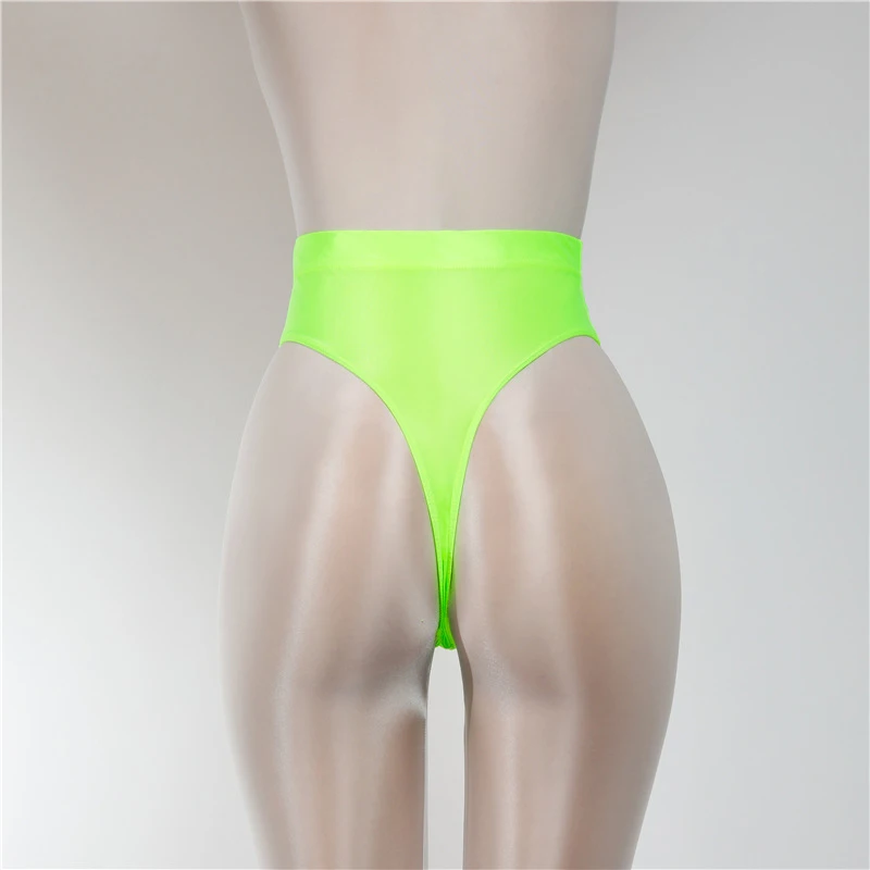 

Sexy Women Shiny High Waist G-string Sheer See Through Sexy Brief Candy Color Elastic T-Back Oil Thong UnderWear Dance Wear