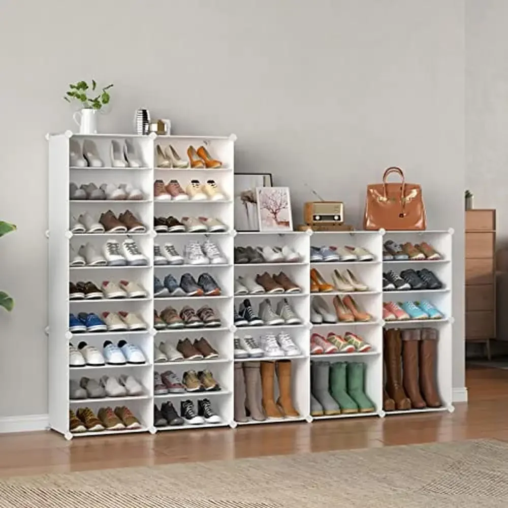 

Shoe Rack Storage Organizer Eco-friendly White Rectangular Shape Easy Assembly Hallway Closet Shelf