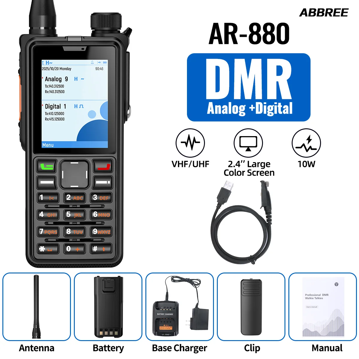 ABBREE AR-880 DMR Digitale Originele Auto Lange Afstand Walkie Talkie IP67 Waterdichte Dual Band Radio van Communicatie voor Autorijden